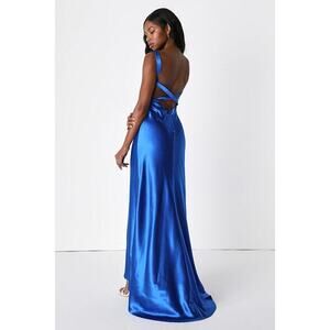 Lulus Perfectly Classy Royal Blue Satin Strappy Maxi Dress - Size M